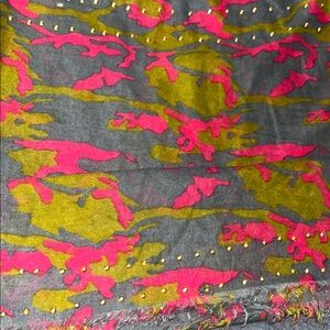 Betsey Johnson Pink and Green Scarf with Metallic Accents